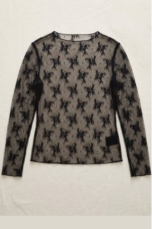 Black Stretch Lace Boat Neck Long Sleeve Top - AIMELIA BR3001 Black Stretch Lace Boat Neck Long Sleeve Top - AIMELIA BR3001