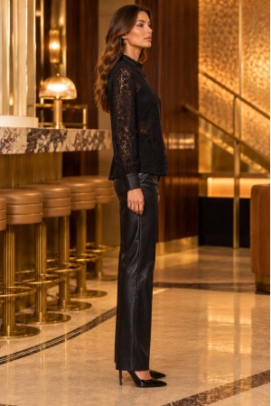 Black Lace Blouse with Frill Collar - AIMELIA BR3029