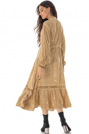 Boho style midi dress DR4628 Beige with a lace detailing 