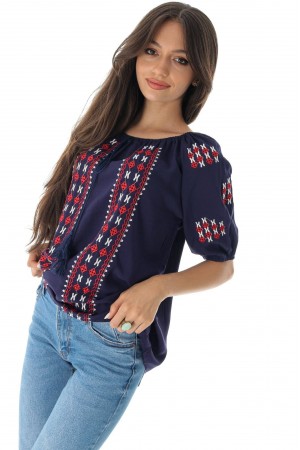 Casual top BR2589 in Navy with contrasting embroidery