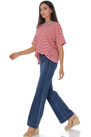 Red & White Stripe Casual Cotton Blend T-Shirt Roh BR2960