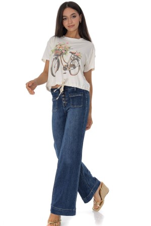 Casual T-Shirt with a bicycle motif in Cream Roh BR2961