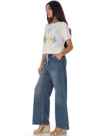  Casual T-Shirt with a diamond print in Cream Roh BR2963