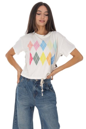  Casual T-Shirt with a diamond print in Cream Roh BR2963
