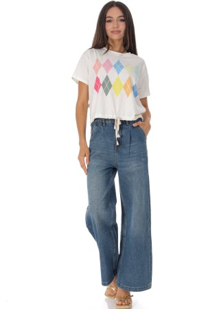  Casual T-Shirt with a diamond print in Cream Roh BR2963