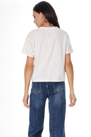 Casual T-Shirt with a colourful portrait in Cream Roh BR2964