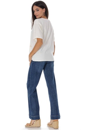  Casual  T-Shirt with a motif in Cream Roh BR2965