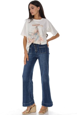  Casual  T-Shirt with a motif in Cream Roh BR2965