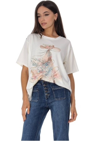  Casual  T-Shirt with a motif in Cream Roh BR2965