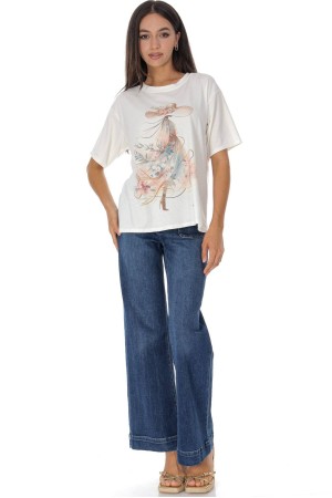  Casual  T-Shirt with a motif in Cream Roh BR2965