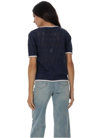 Fine knit short sleeved top in Navy Roh BR2966