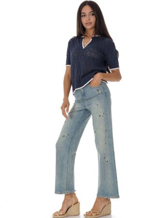 Fine knit short sleeved top in Navy Roh BR2966