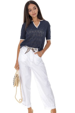 Fine knit short sleeved top in Navy Roh BR2966