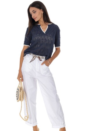 Fine knit short sleeved top in Navy Roh BR2966