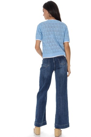 Fine knit short sleeved top in Blue Roh BR2967