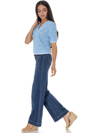 Fine knit short sleeved top in Blue Roh BR2967