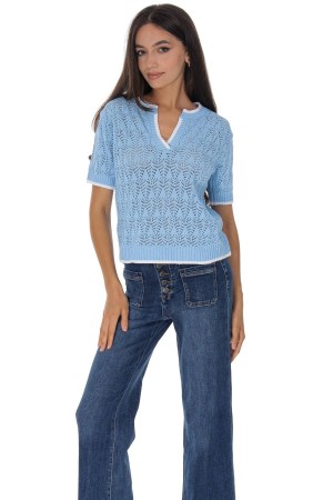 Fine knit short sleeved top in Blue Roh BR2967