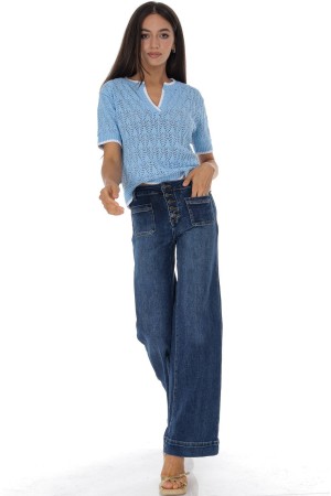 Fine knit short sleeved top in Blue Roh BR2967