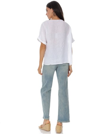  Casual Linen top with a bow detail in White Roh BR2974