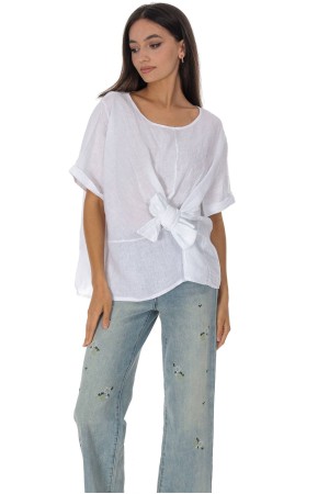  Casual Linen top with a bow detail in White Roh BR2974
