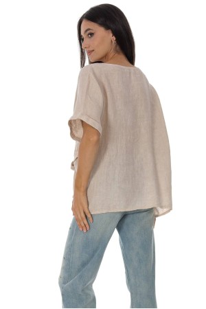  Casual Linen top with a bow detail in Beige Roh BR2975