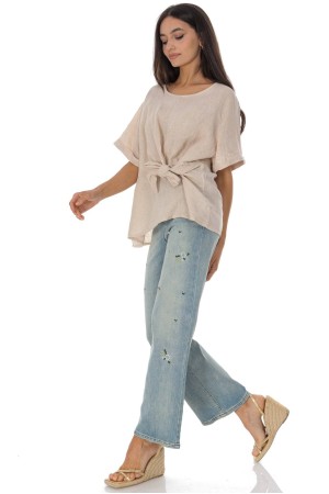  Casual Linen top with a bow detail in Beige Roh BR2975