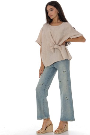  Casual Linen top with a bow detail in Beige Roh BR2975