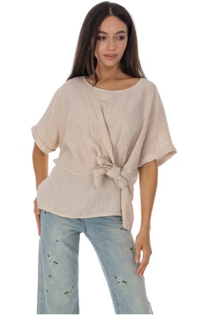  Casual Linen top with a bow detail in Beige Roh BR2975