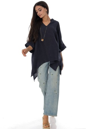 Oversized linen top in Navy Blue ,Roh BR2976