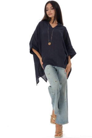 Oversized linen top in Navy Blue ,Roh BR2976