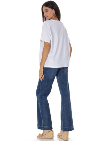 Cotton T-shirt with a motif in White BR2977