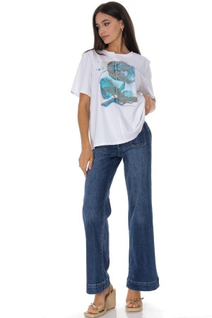 Cotton T-shirt with a motif in White BR2977