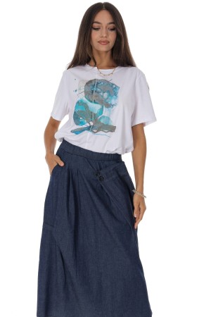 Cotton T-shirt with a motif in White BR2977