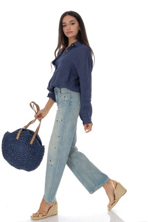 Linen shirt in Navy with an attached vest top Roh BR2978N