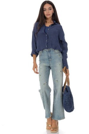 Linen shirt in Navy with an attached vest top Roh BR2978N