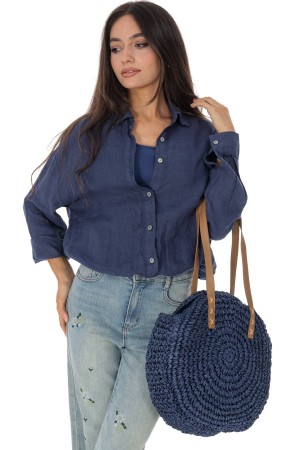 Linen shirt in Navy with an attached vest top Roh BR2978N