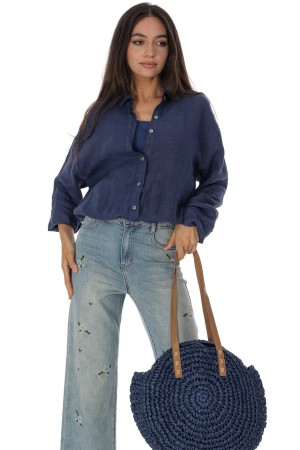Linen shirt in Navy with an attached vest top Roh BR2978N
