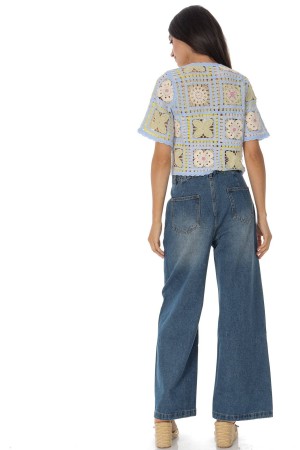 Pastel coloured crochet top in cotton BR2979