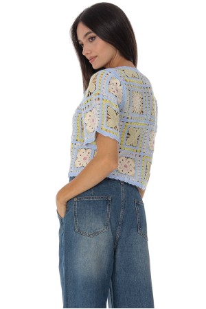 Pastel coloured crochet top in cotton BR2979