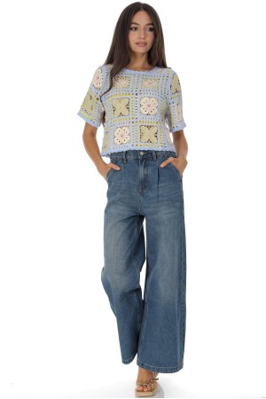 Pastel coloured crochet top in cotton BR2979