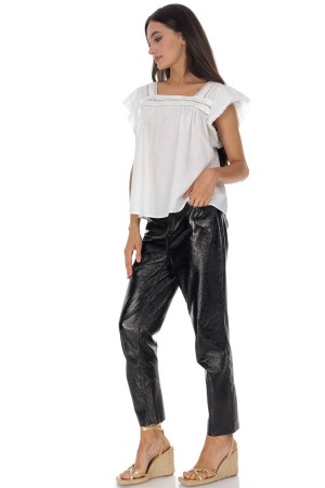 Babydoll style cotton top with lace in White Roh BR2982