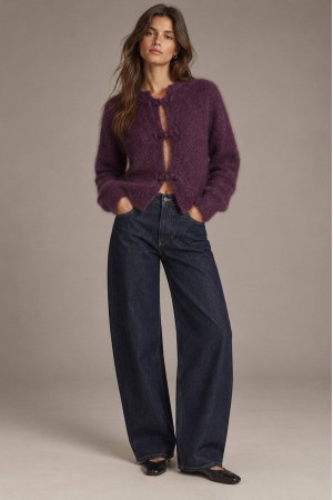 Purple Kid Mohair Mandarin Collar Cardigan - AIMELIA BR3014