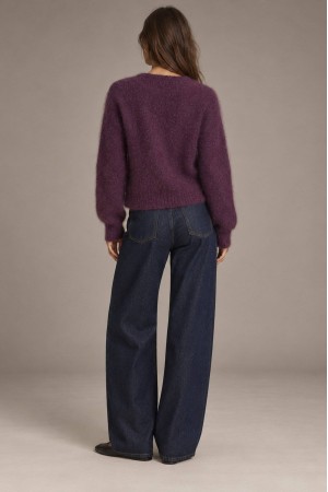 Purple Kid Mohair Mandarin Collar Cardigan - AIMELIA BR3014