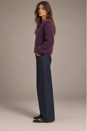 Purple Kid Mohair Mandarin Collar Cardigan - AIMELIA BR3014