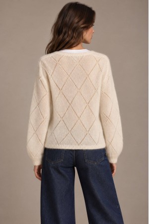 Cream Mohair V-Neck Crochet Detail Cardigan - AIMELIA BR3015