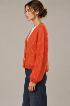 Orange Mohair V-Neck Crochet Detail Cardigan - AIMELIA BR3016