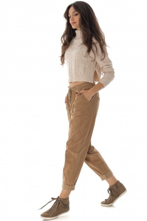 Casual corduroy trousers TR485 Beige with four pockets 