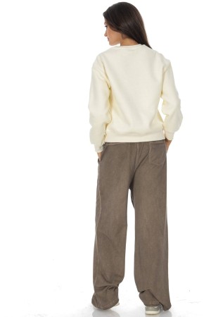 Casual cotton blend sweatshirt with a star motif Cream  BR2881