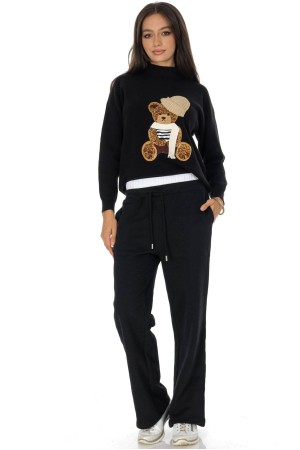 Casual cotton blend trousers with pockets, Black  TR547