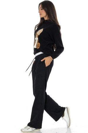 Casual cotton blend trousers with pockets, Black  TR547